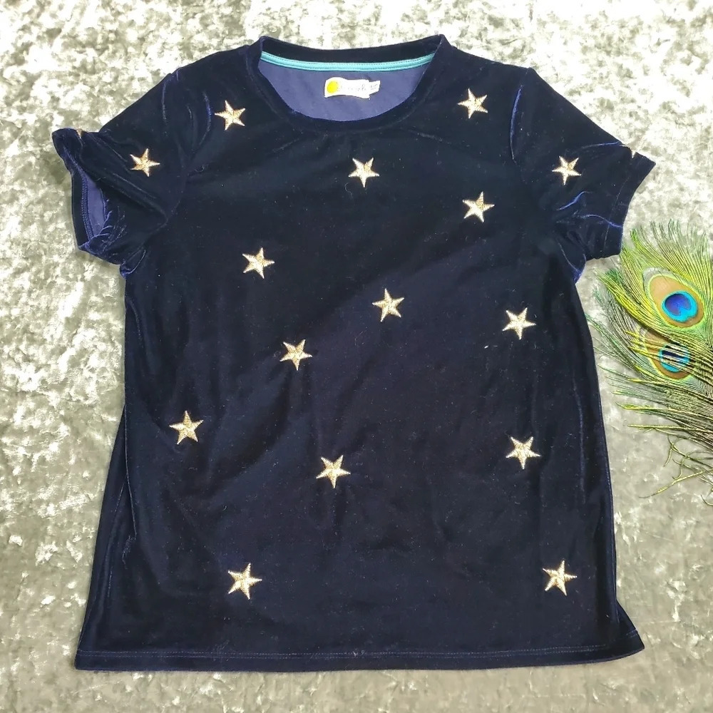 Johnnie B. Navy Velvet Star Print Top